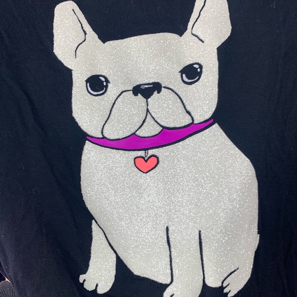 JUSTICE black long sleeve shirt with glitter white French bulldog Boston Terrier - Picture 2 of 9